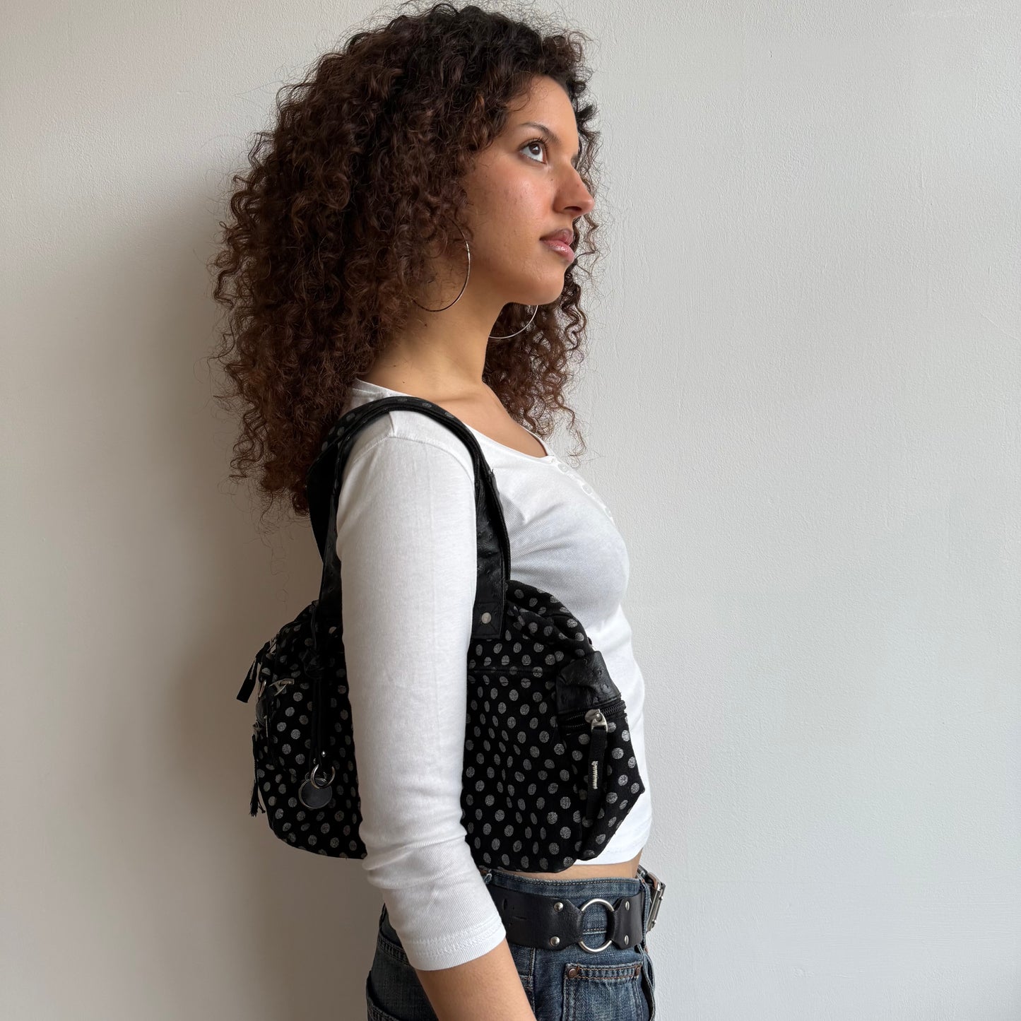 Polka dot bowler bag