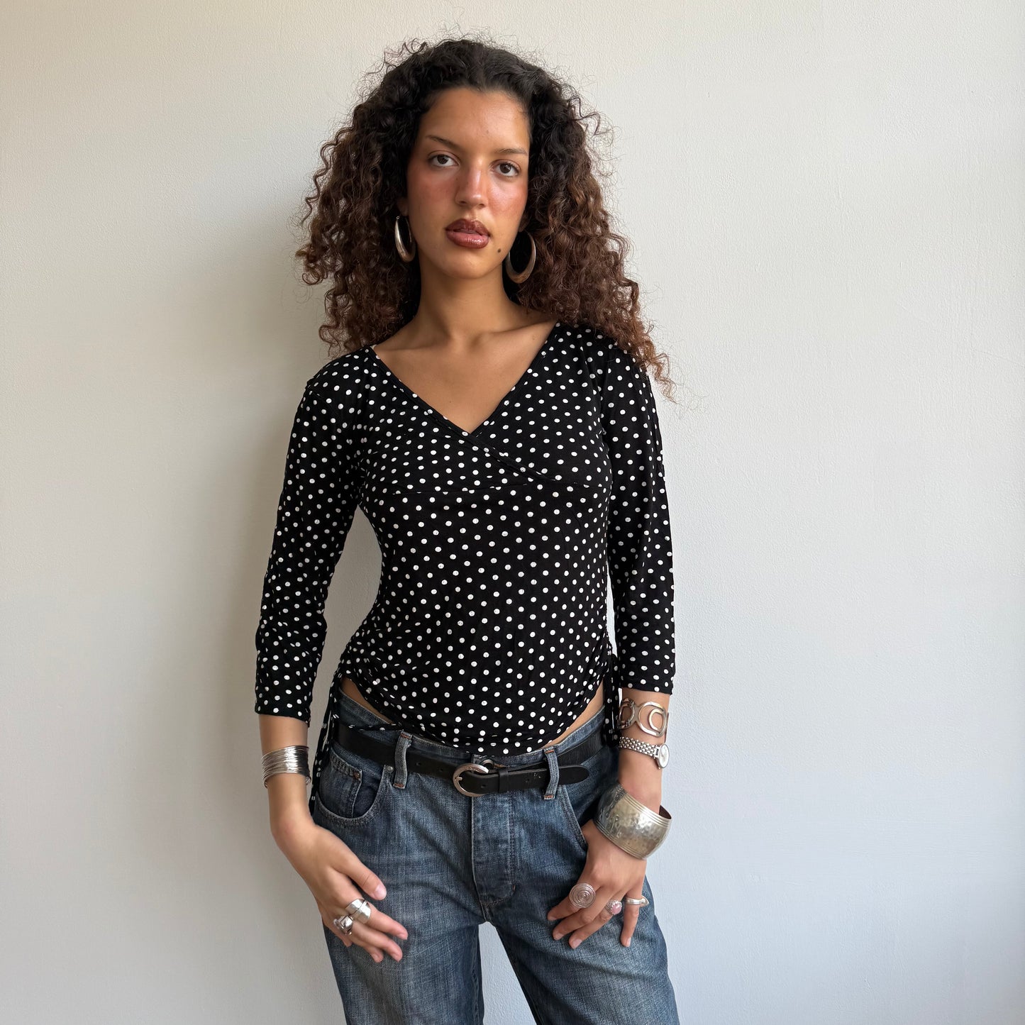 Polka dot ruched tie side top - Size M