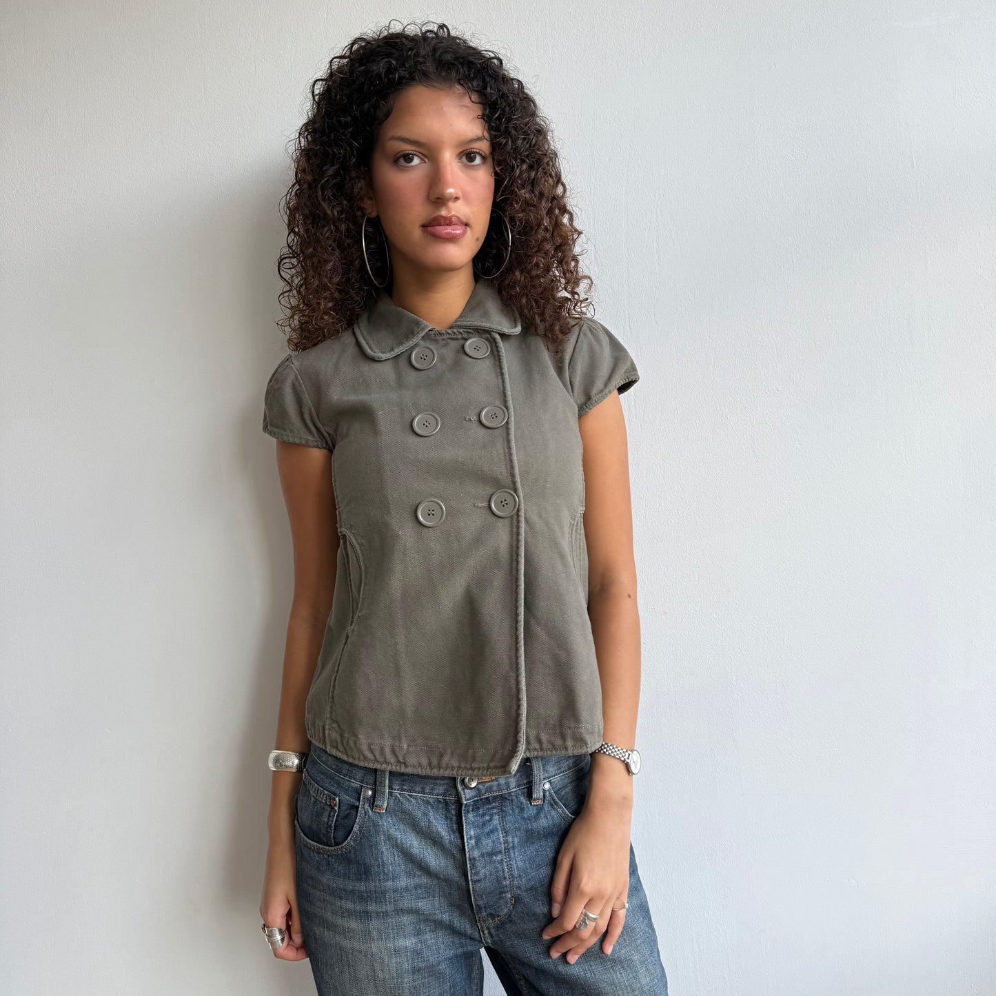 Khaki short sleeve peacoat - Size S