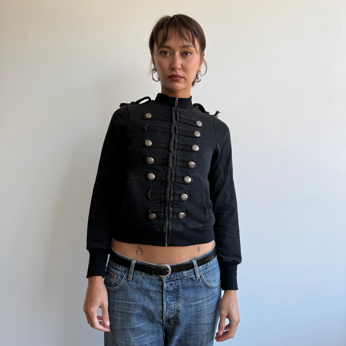 Black military zip up jumper - Size S