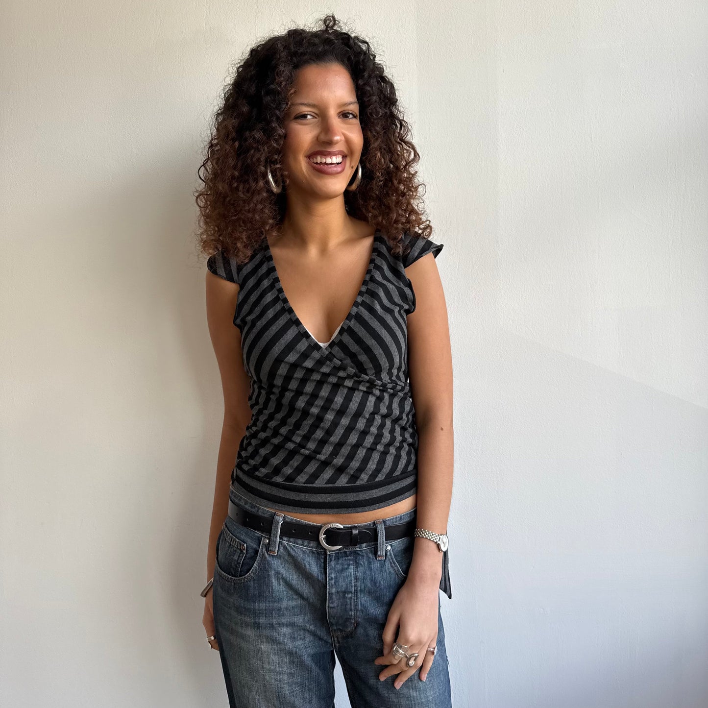 Black + grey ballet wrap top - Size M