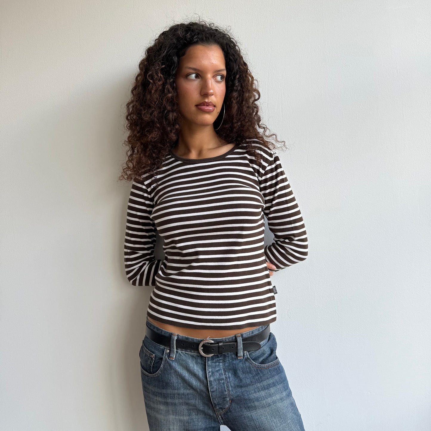 Brown striped long sleeve top - Size M