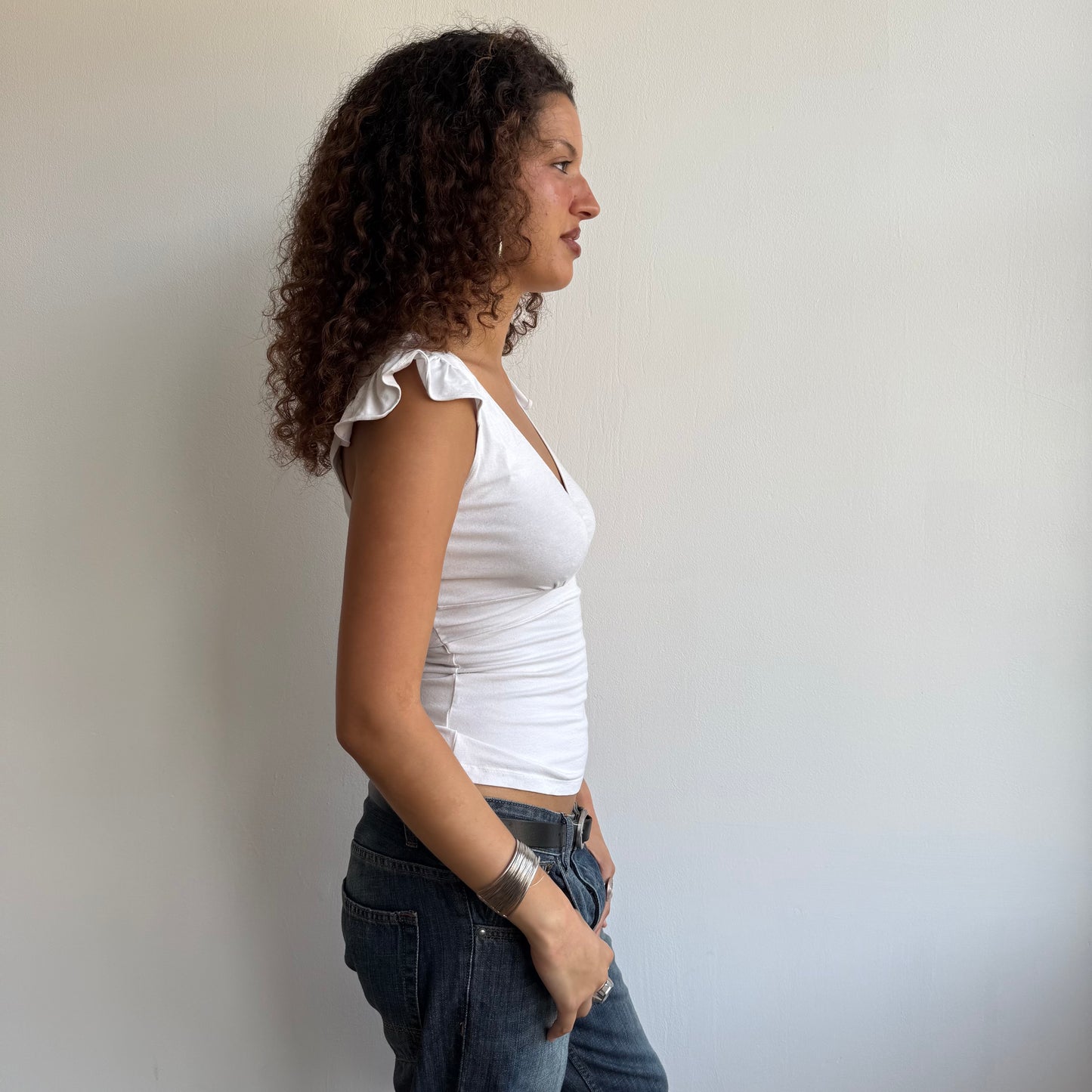 White keyhole wrap top - Size S