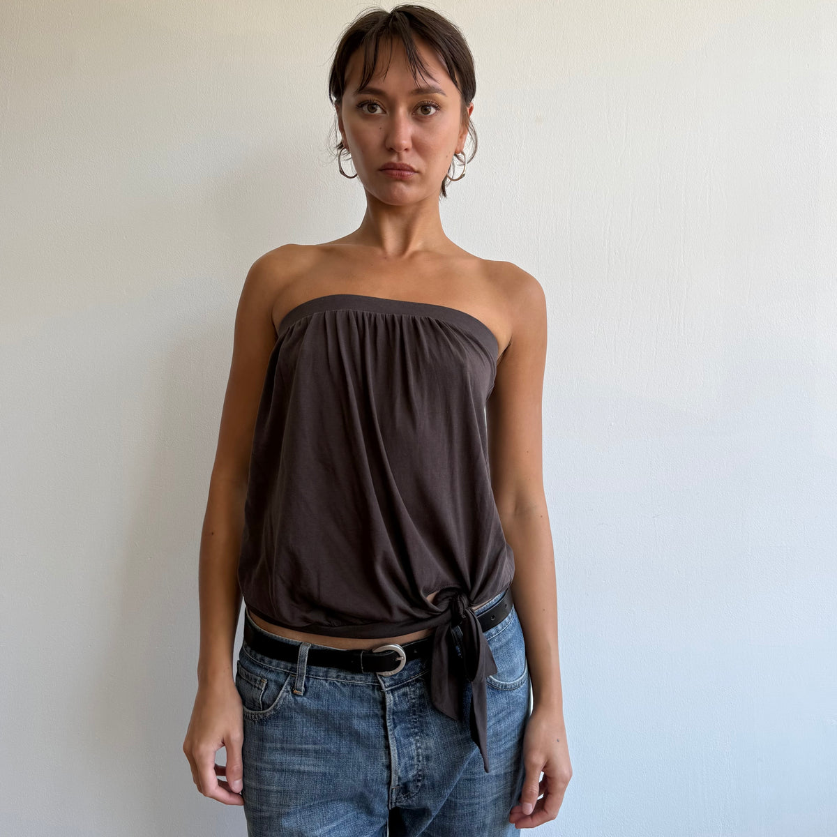 Brown bandeau tie side top - Size S