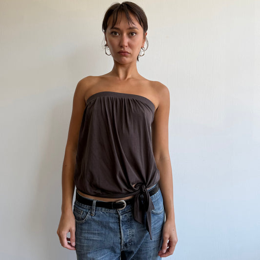 Brown bandeau tie side top - Size S