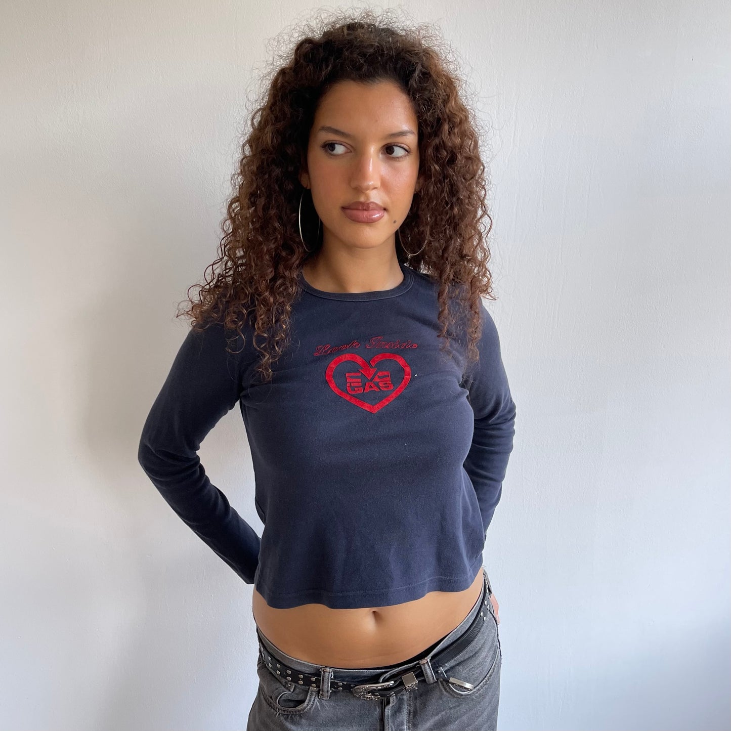 Navy long sleeve graphic top - Size S