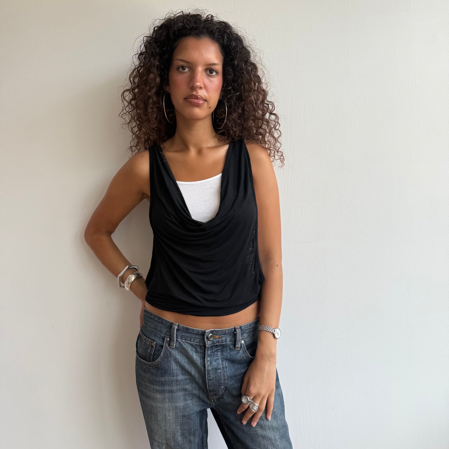 Black + white double layer top - Size S