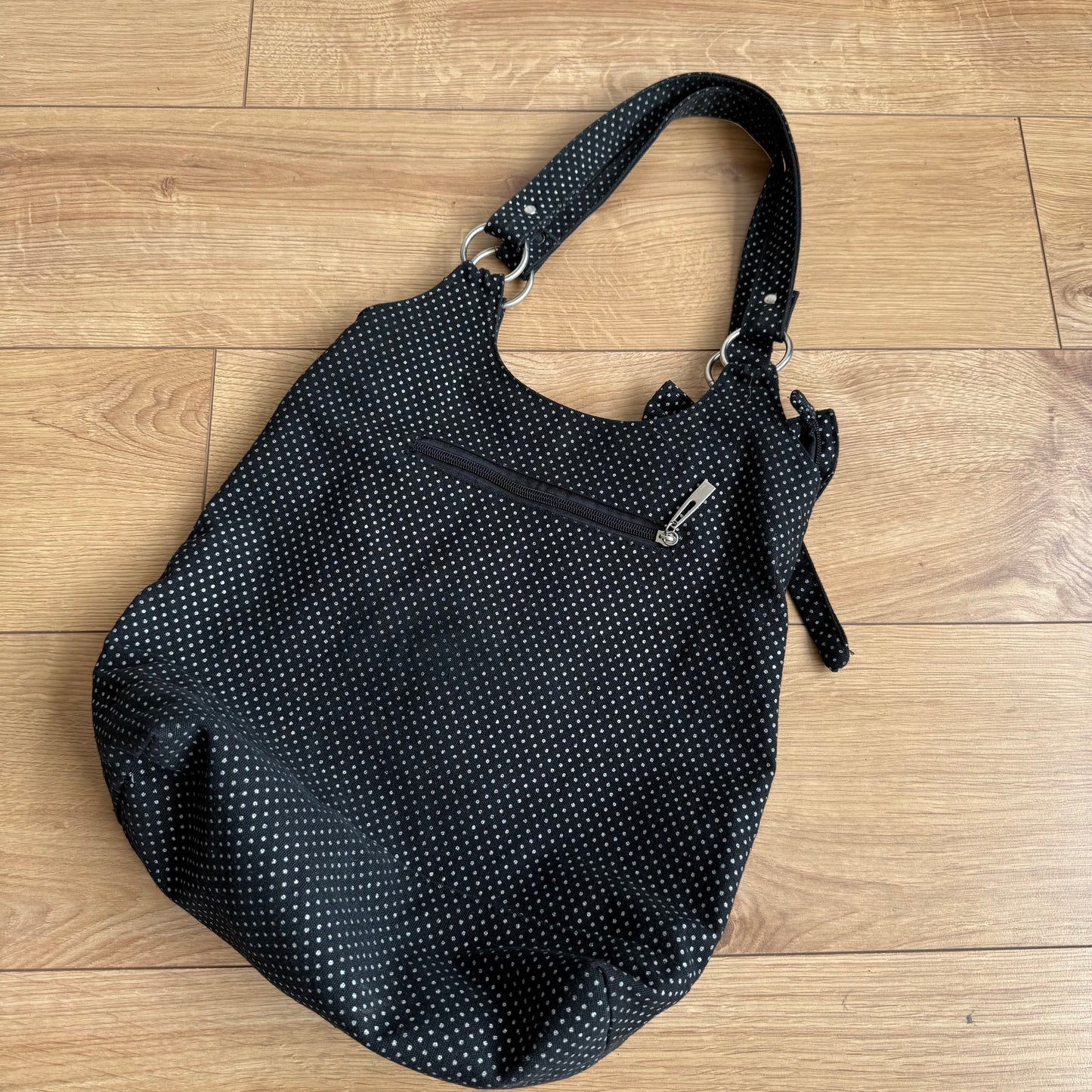 Black polka dot tote bag