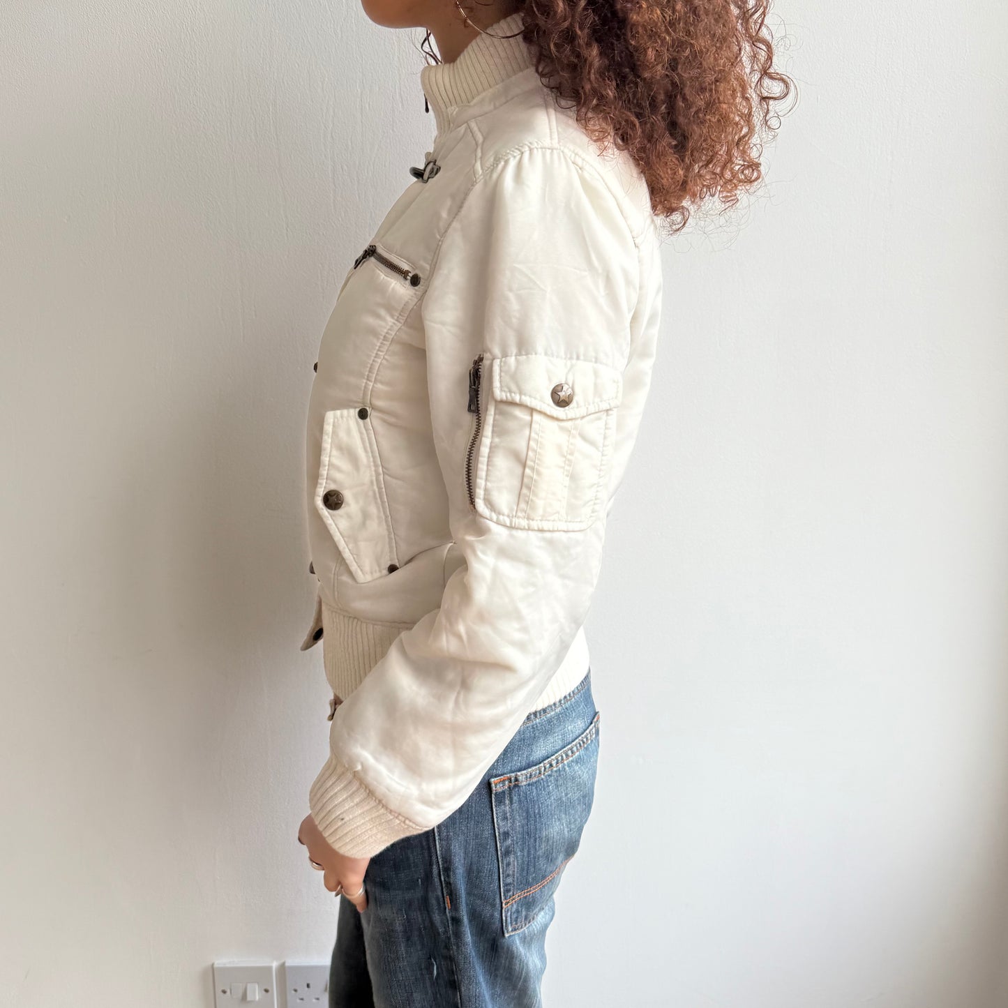 White fireman’s clasp bomber - Size S