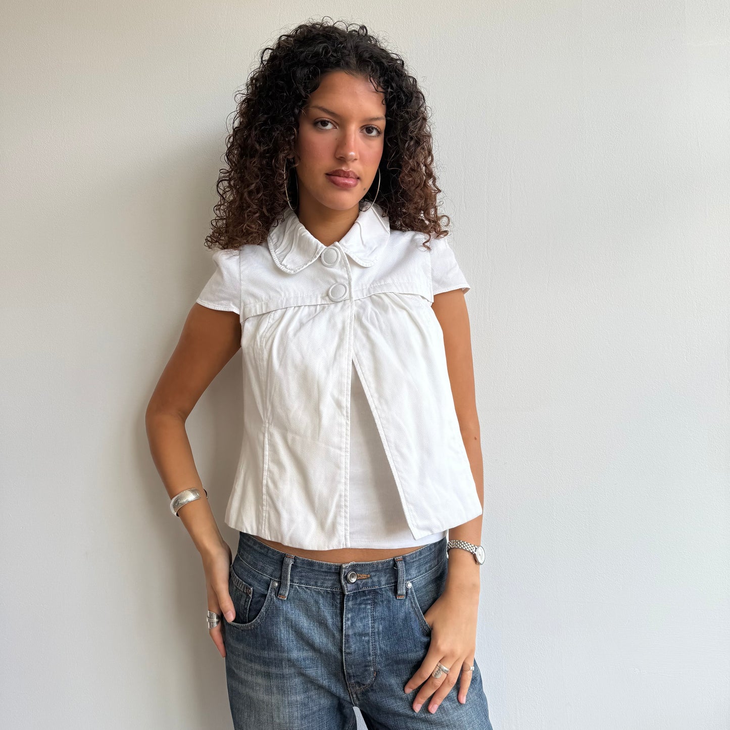 White short sleeve button peacoat - Size S + M