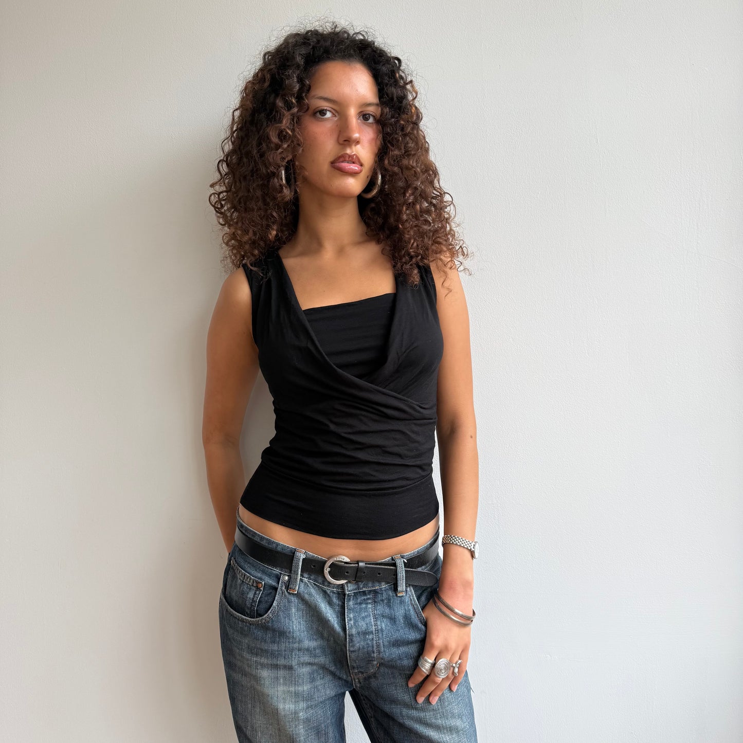 Black wrap front top - Size S