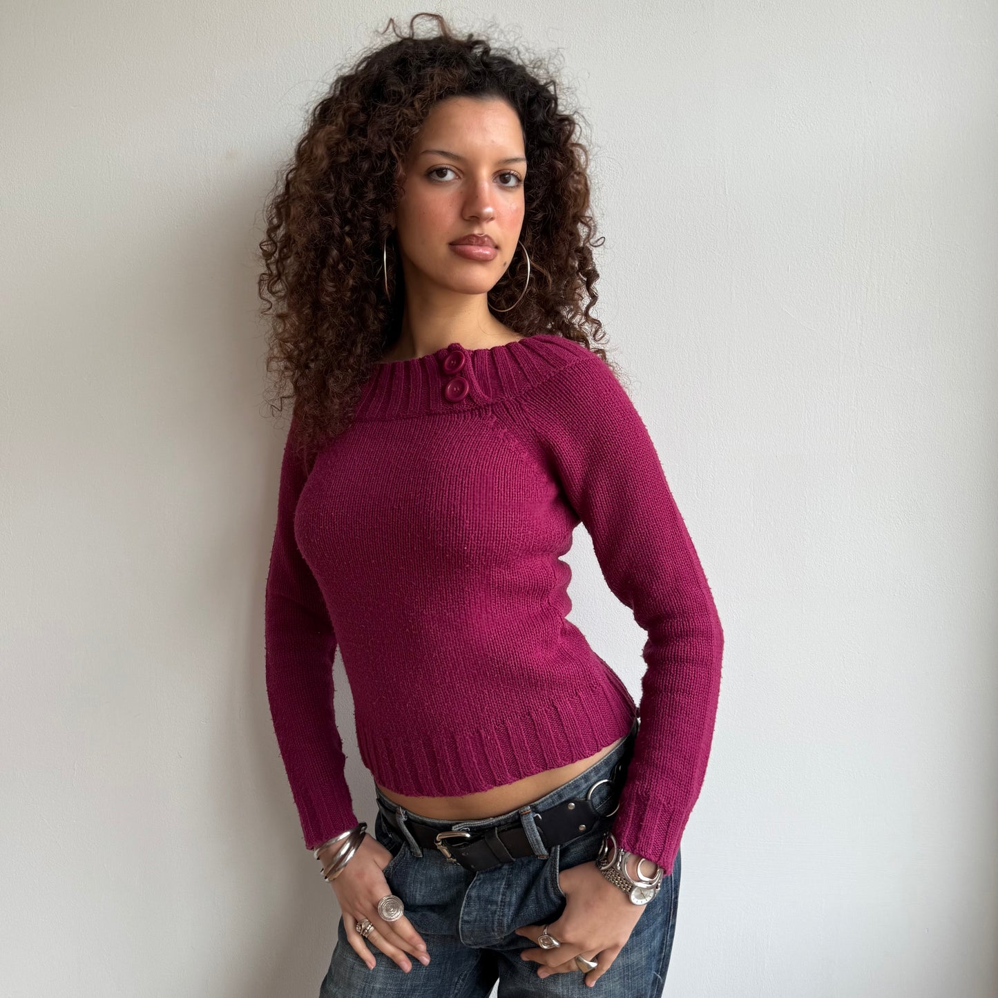 Fuschia Bardot knit - Size S