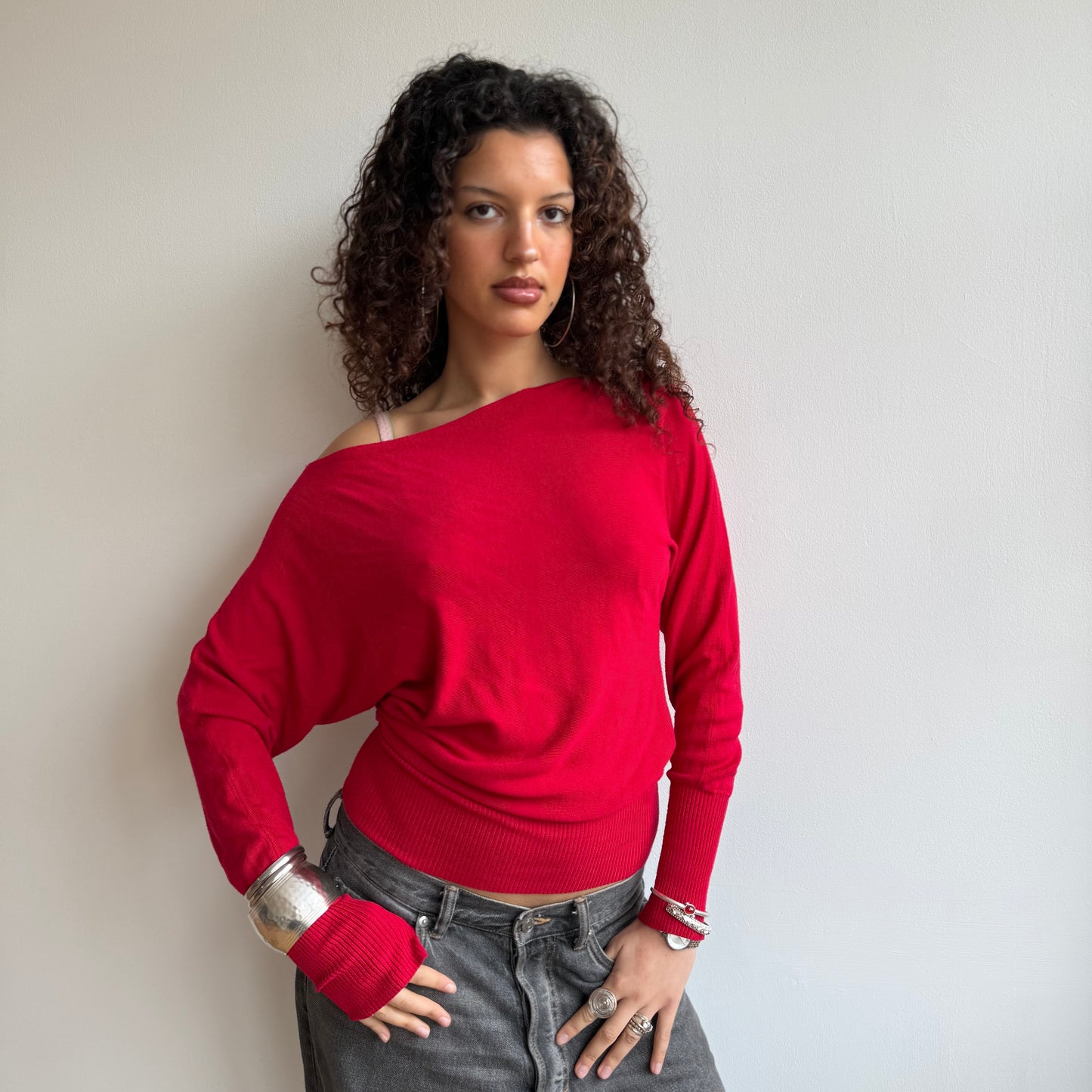 Cherry red slouchy knit jumper - Size S-M