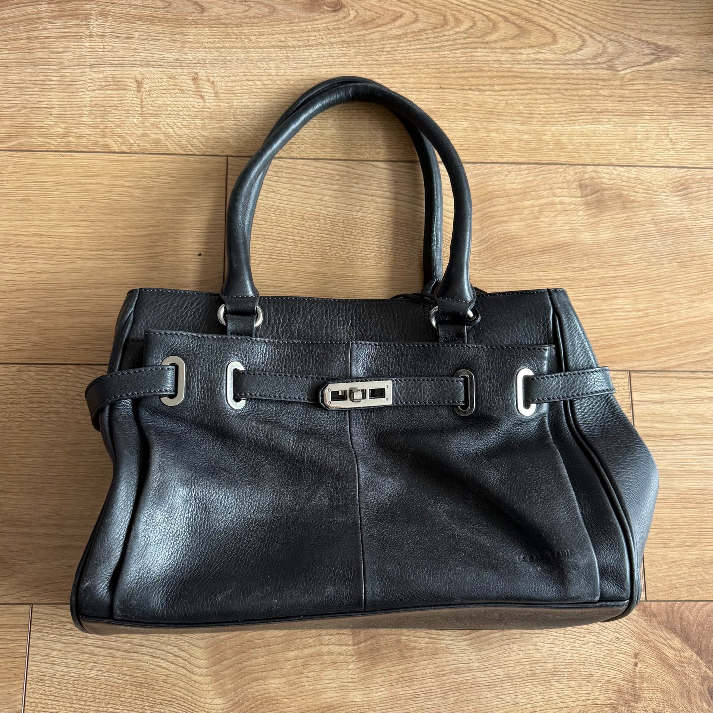 Black leather firkin bag - One Size