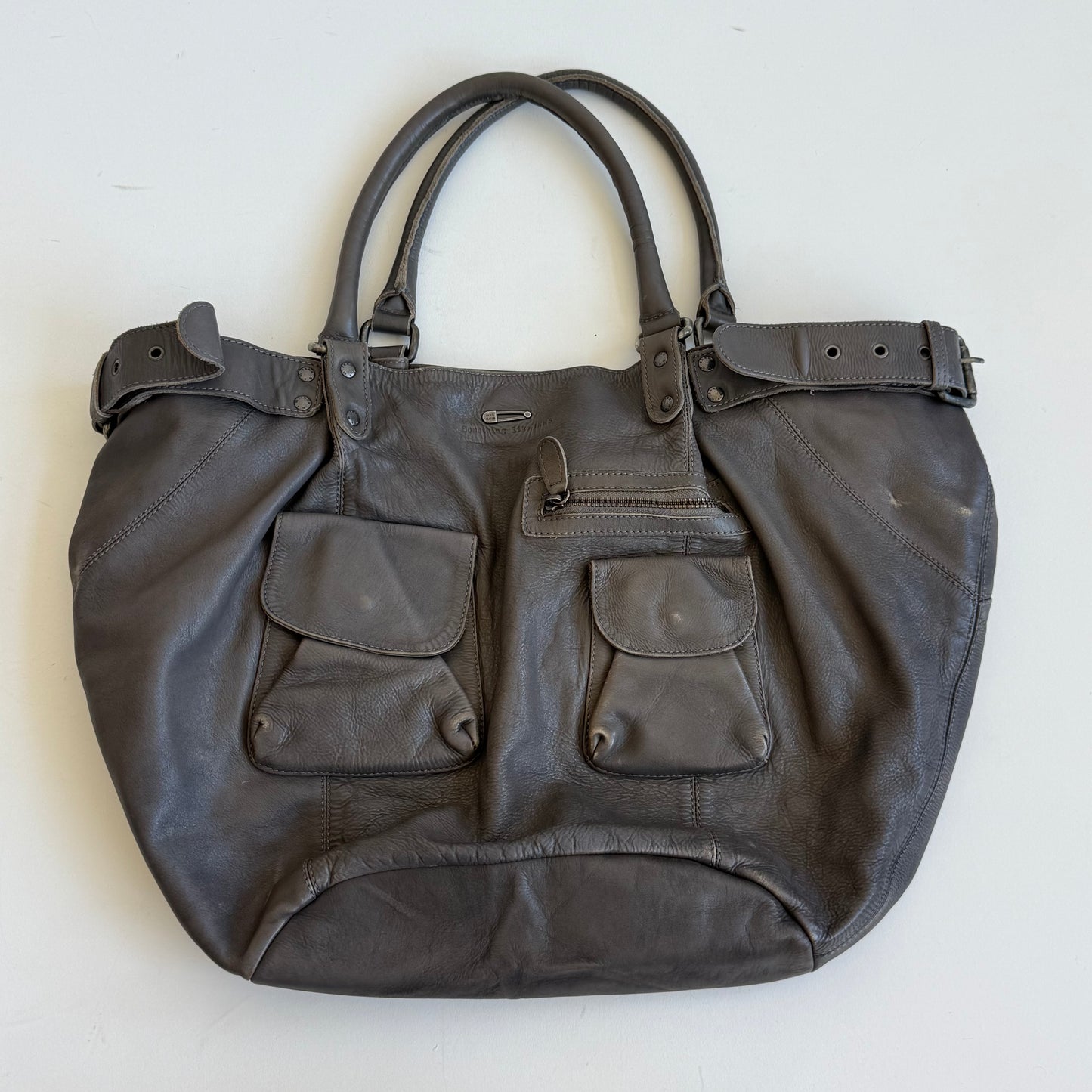 Grey leather buckle bag - One Size