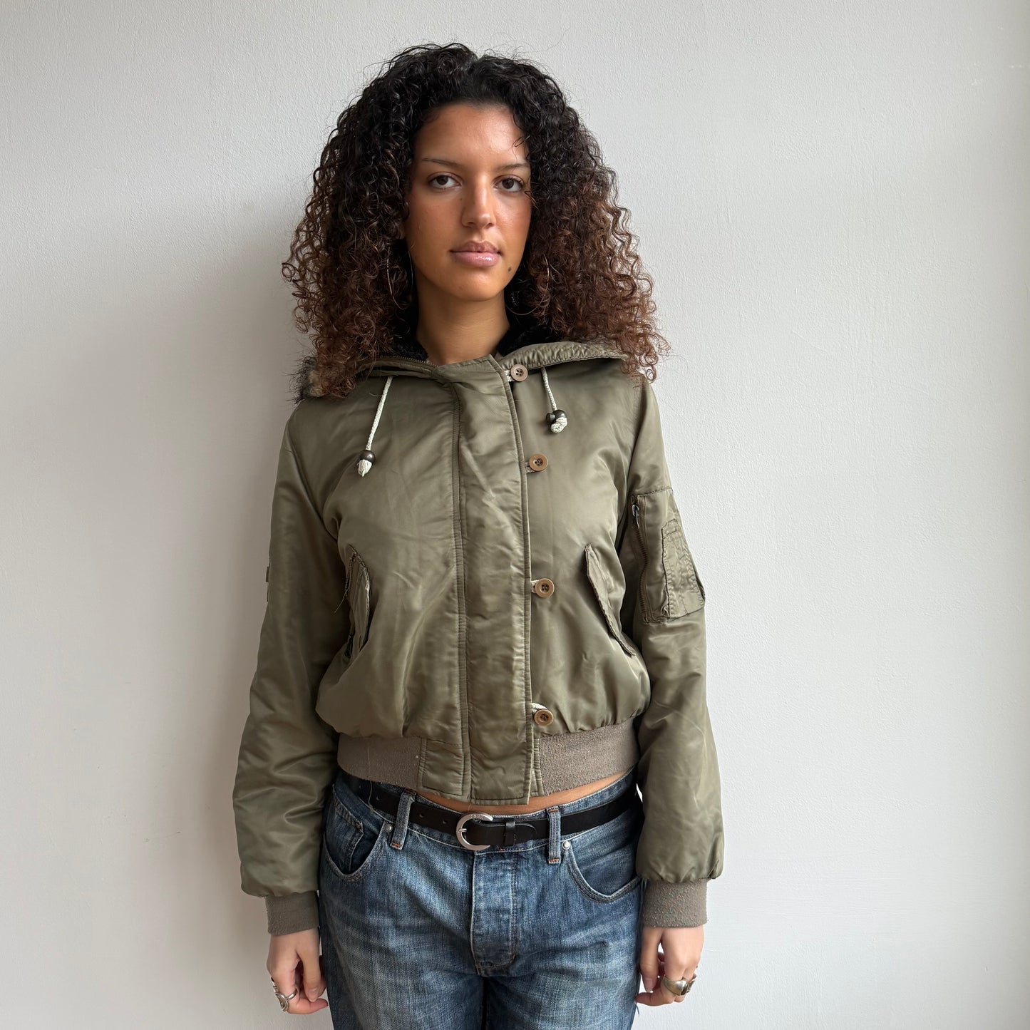 Khaki fur hood bomber - Size M