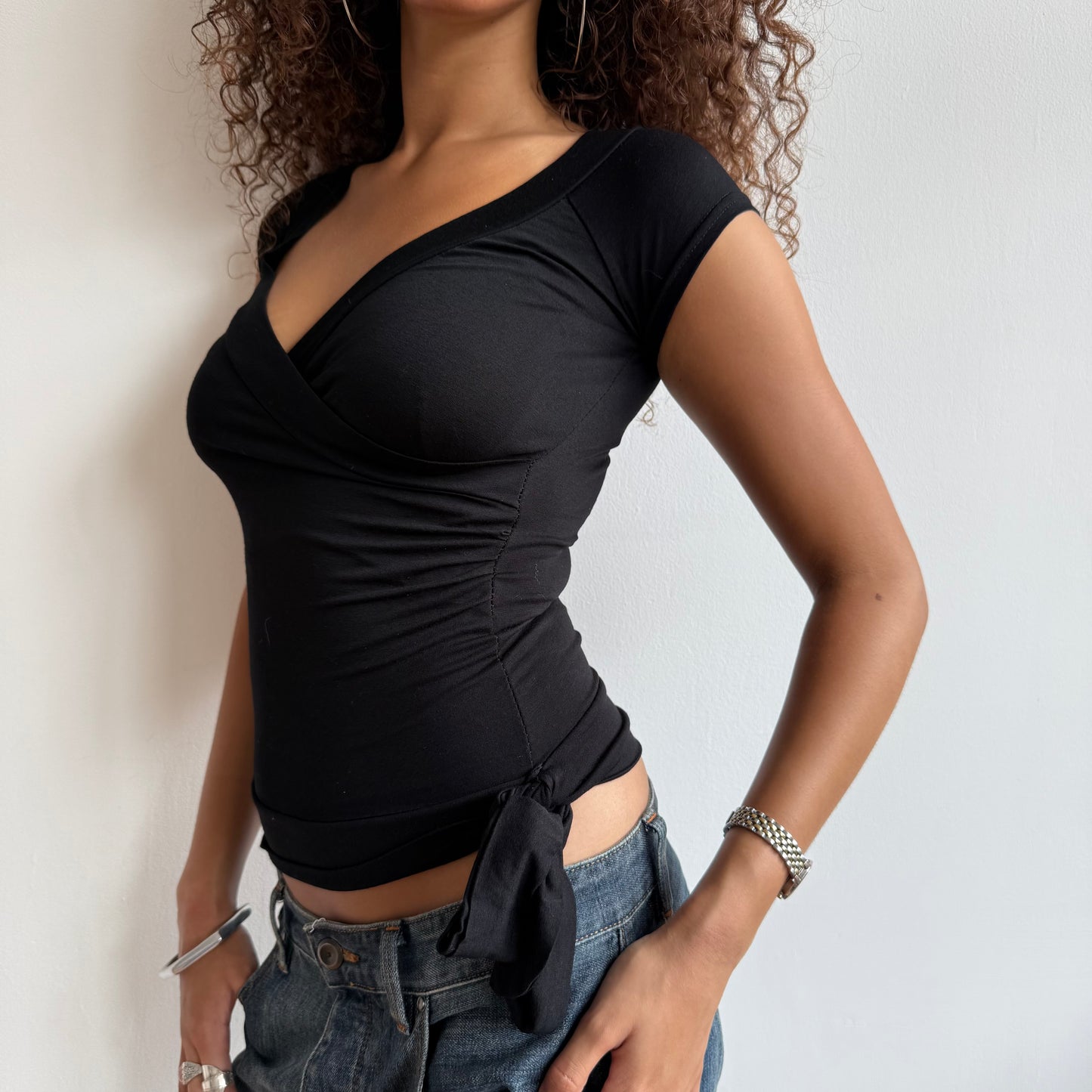 Black wrap tie side top - Size S