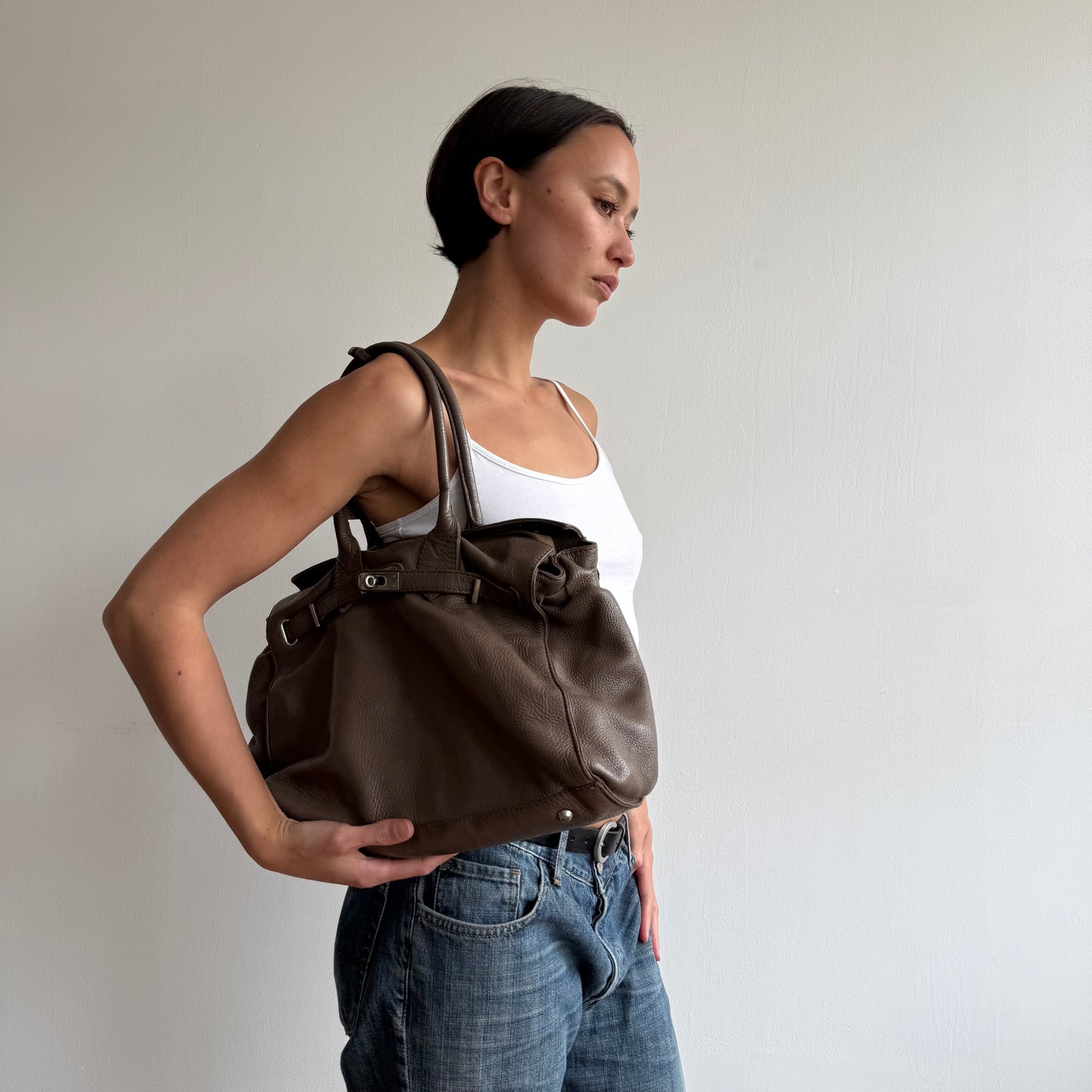 Brown leather ‘firkin’ bag - One Size