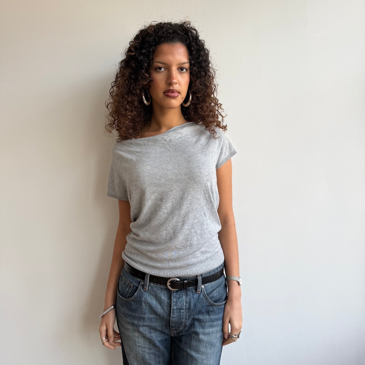 Grey short sleeve slouchy knit - Size S/M