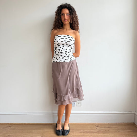 Taupe ruffle silk skirt - Size S