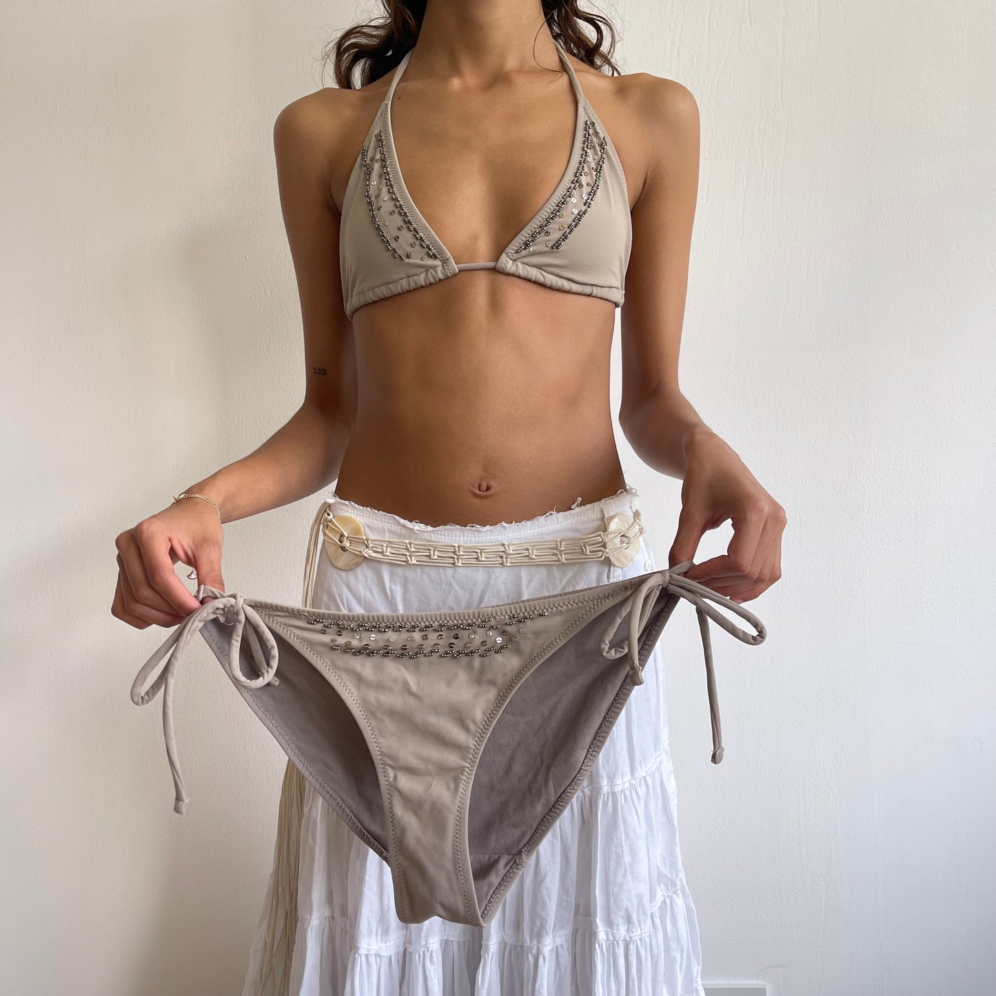 Khaki beaded bikini - Size S