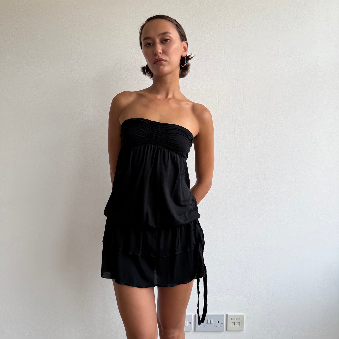 Black ruched mini dress - Size S
