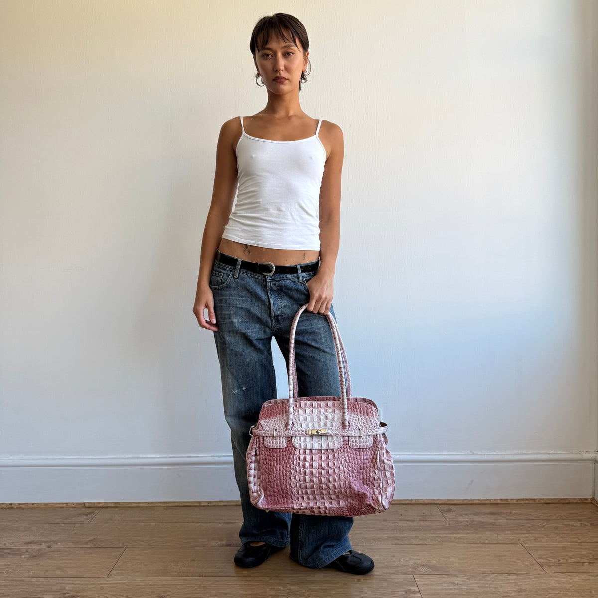 Pink snake leather firkin bag - One Size