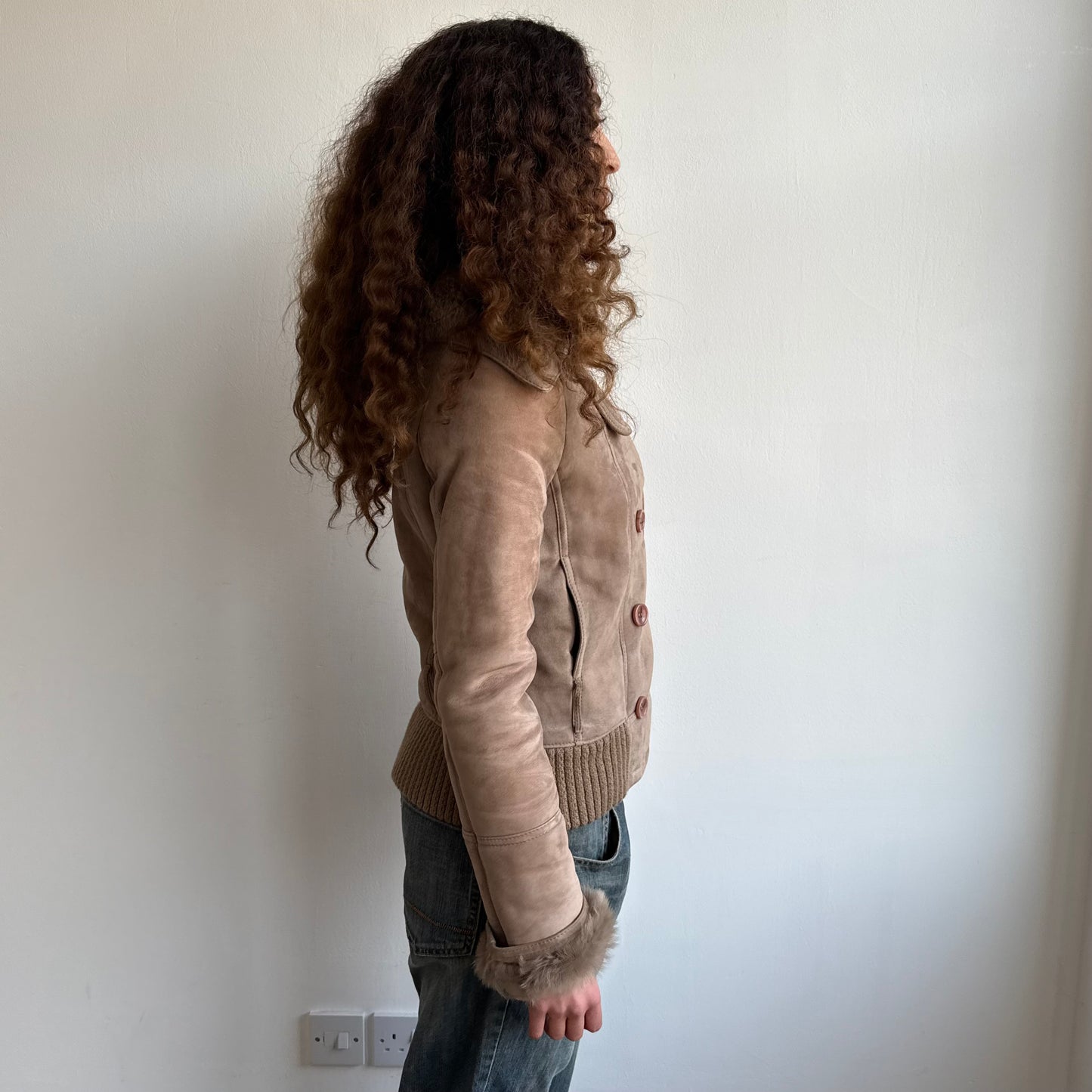 Tan fur suede peacoat - Size S/M