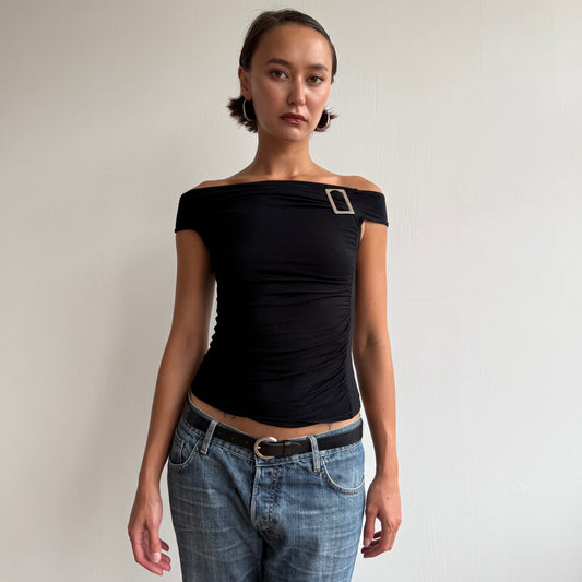 Black bardot buckle tee - Size S