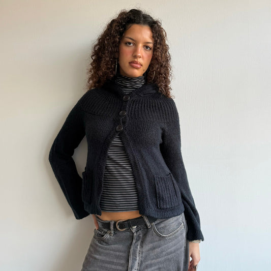 Black knit hoodie - Size S
