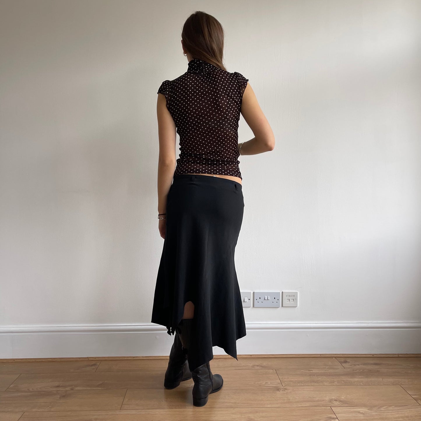 Brown polka dot mesh top - Size S