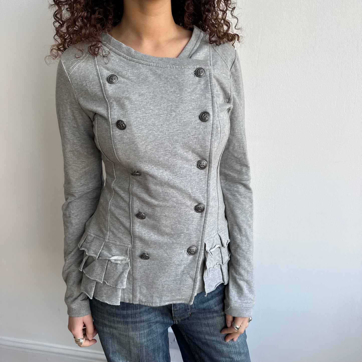 Grey ruffle peacoat jumper - Size M