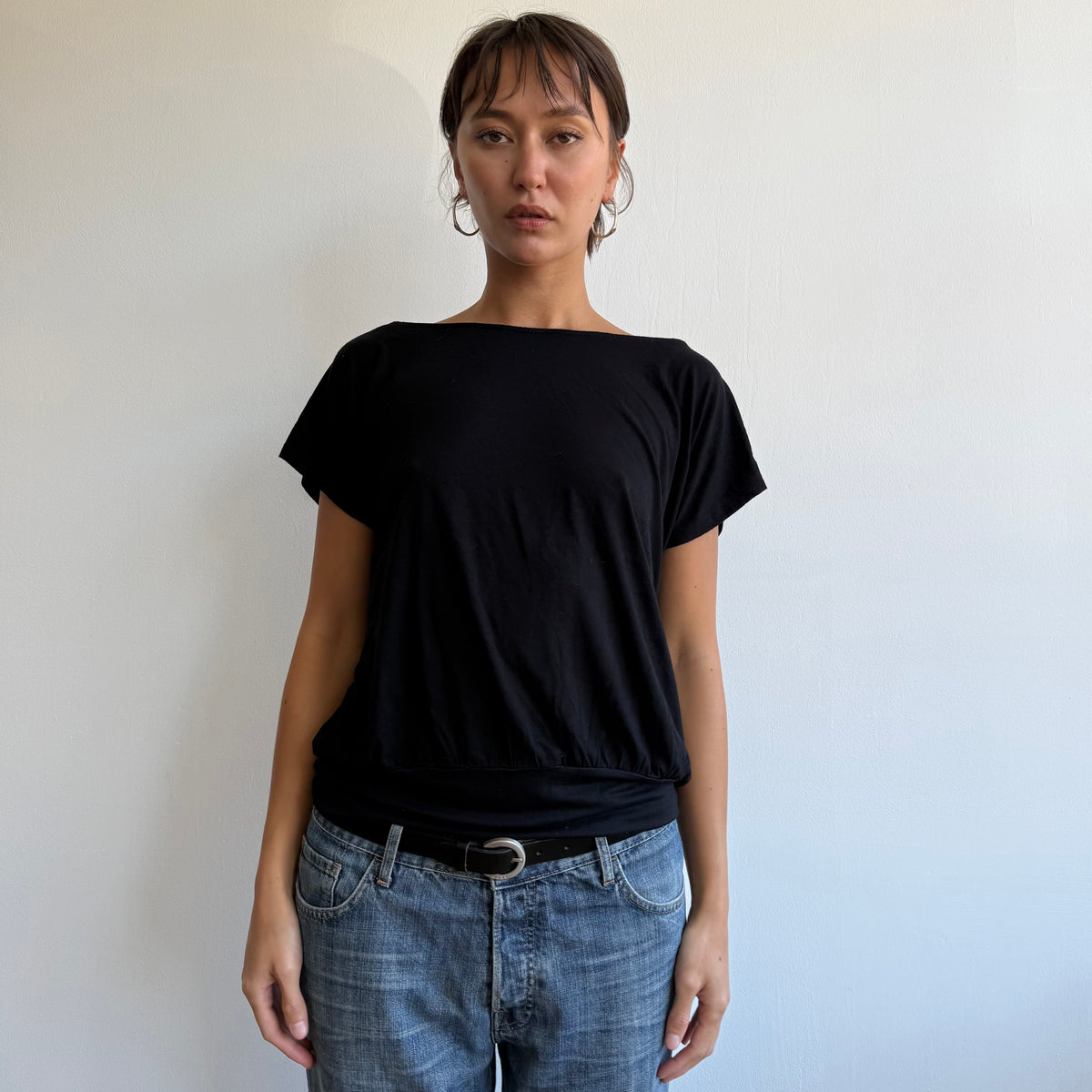 Black slouchy short sleeve top - Size M