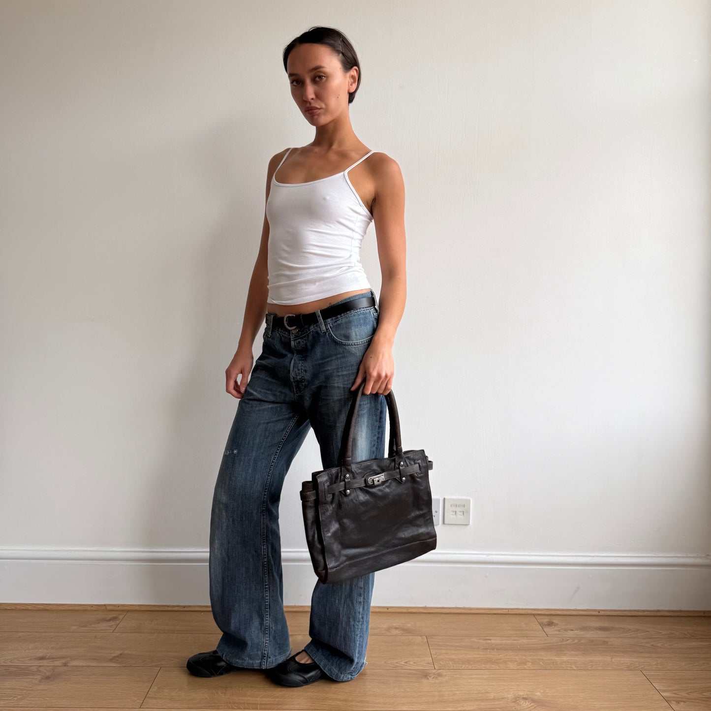Brown mini leather ‘firkin’ bag - One Size