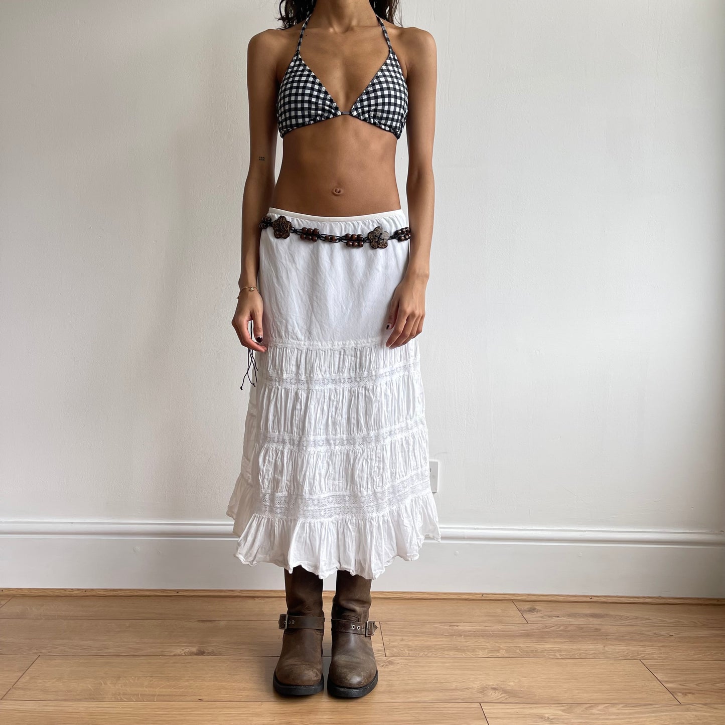 Brown beaded boho belt (2) - O/S