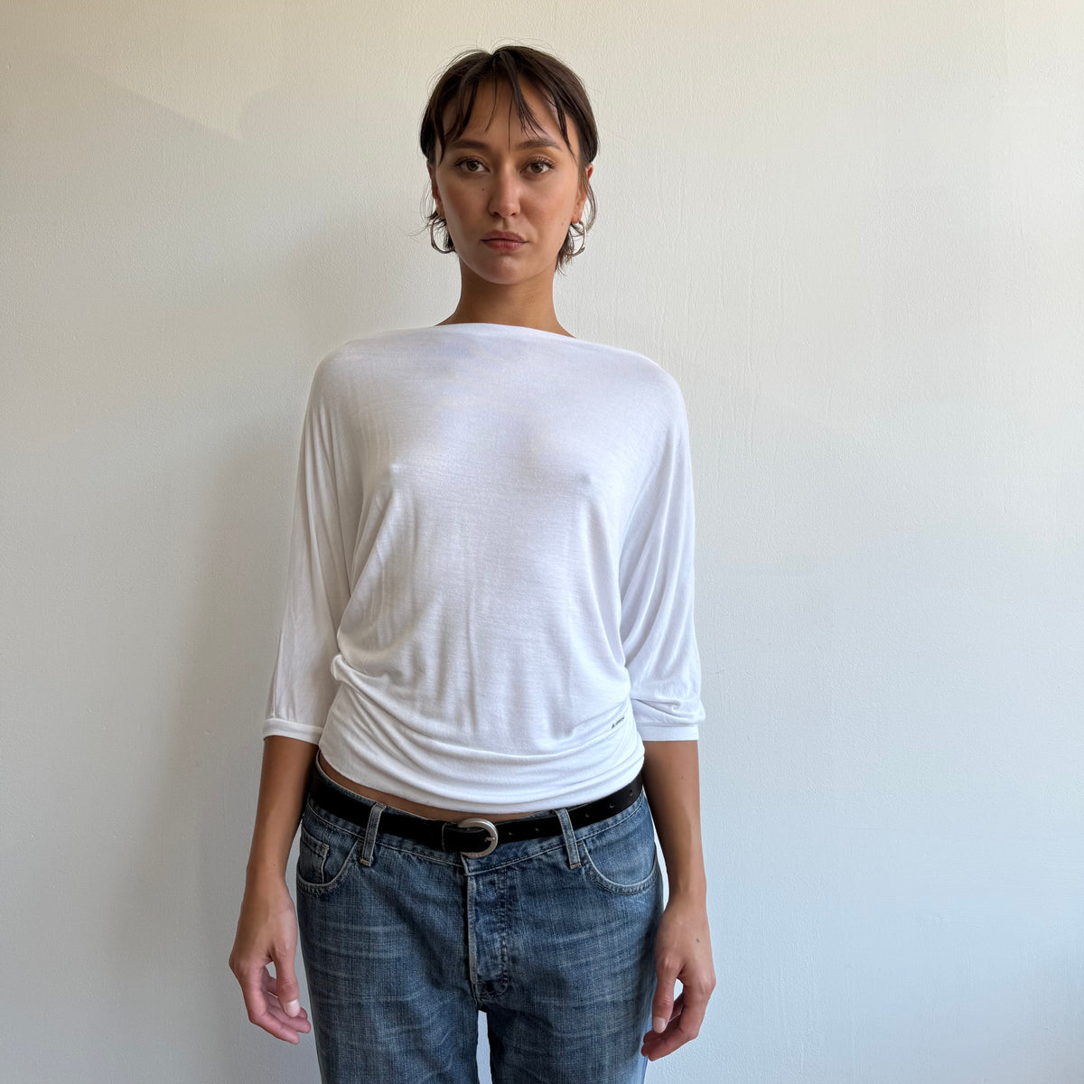 White slouchy batwing top - Size S-M