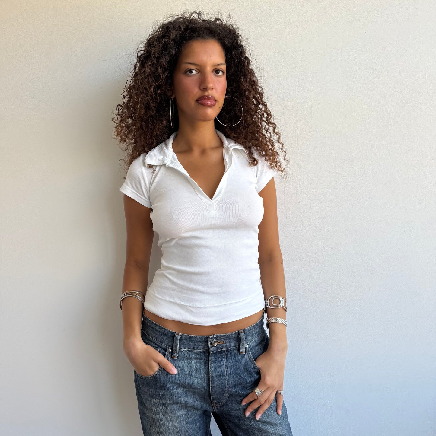 White polo top - Size S