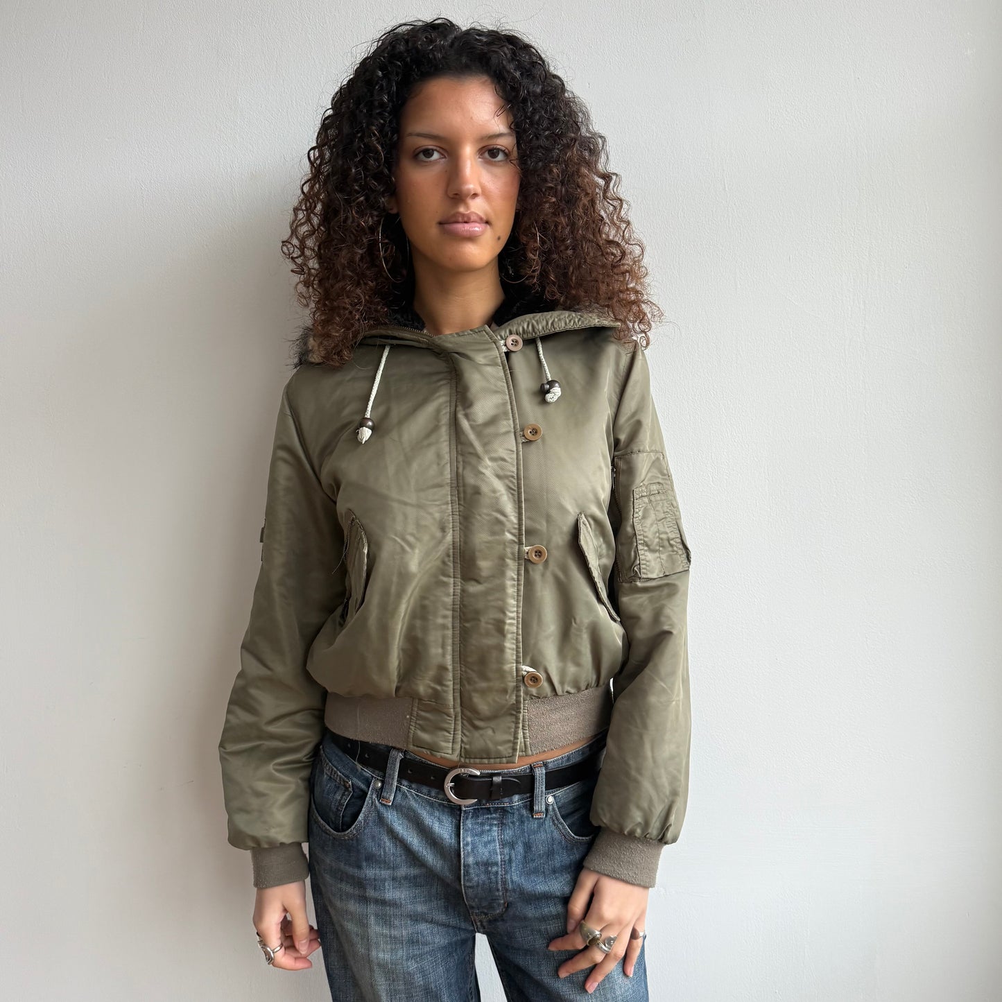 Khaki fur hood bomber - Size M
