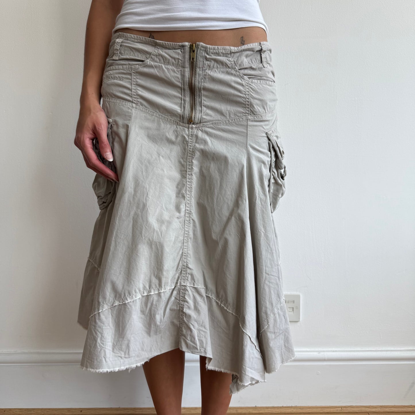 Khaki grey cargo midi skirt - Size S