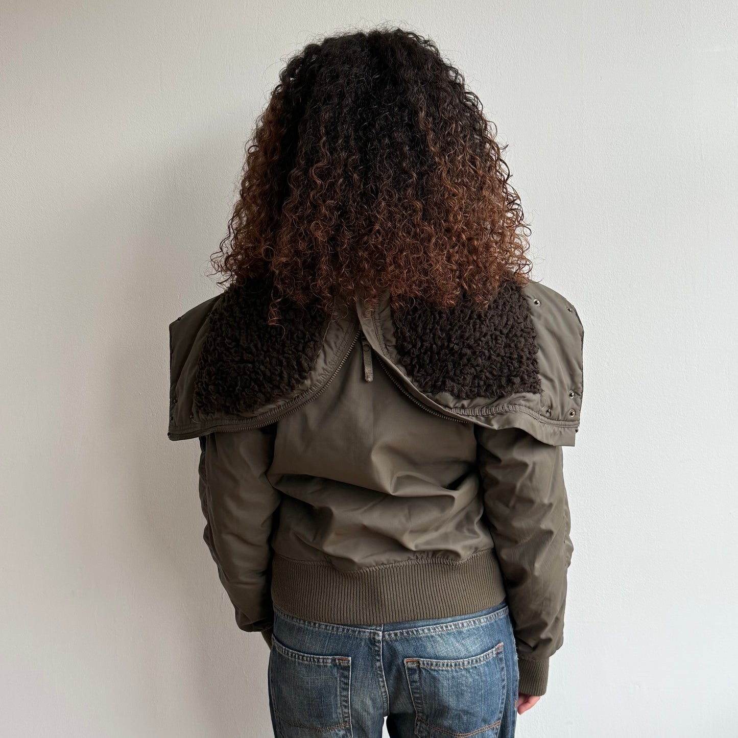 Khaki zip hood puffer bomber - Size M
