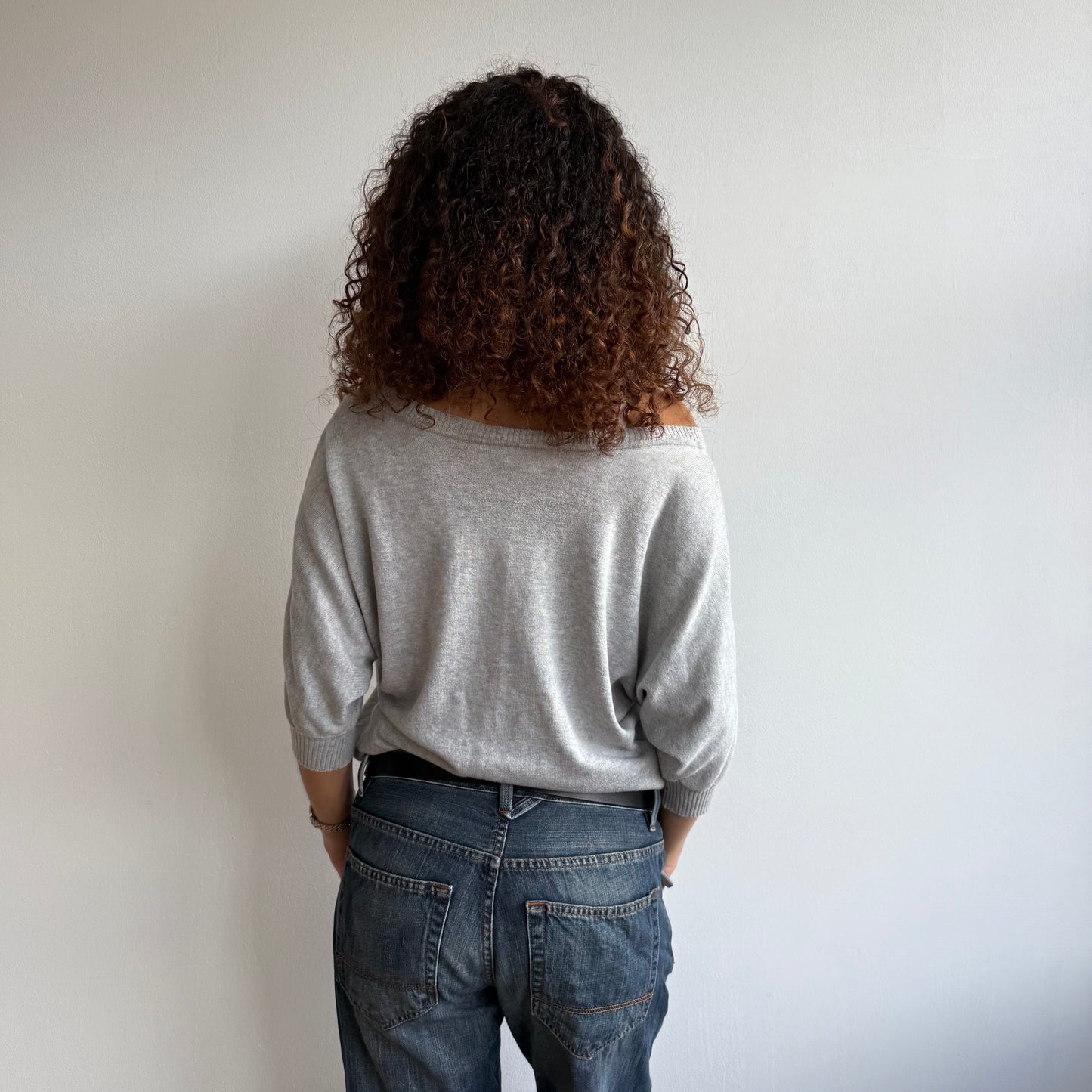 Grey short sleeve pocket slouchy knit - Size M