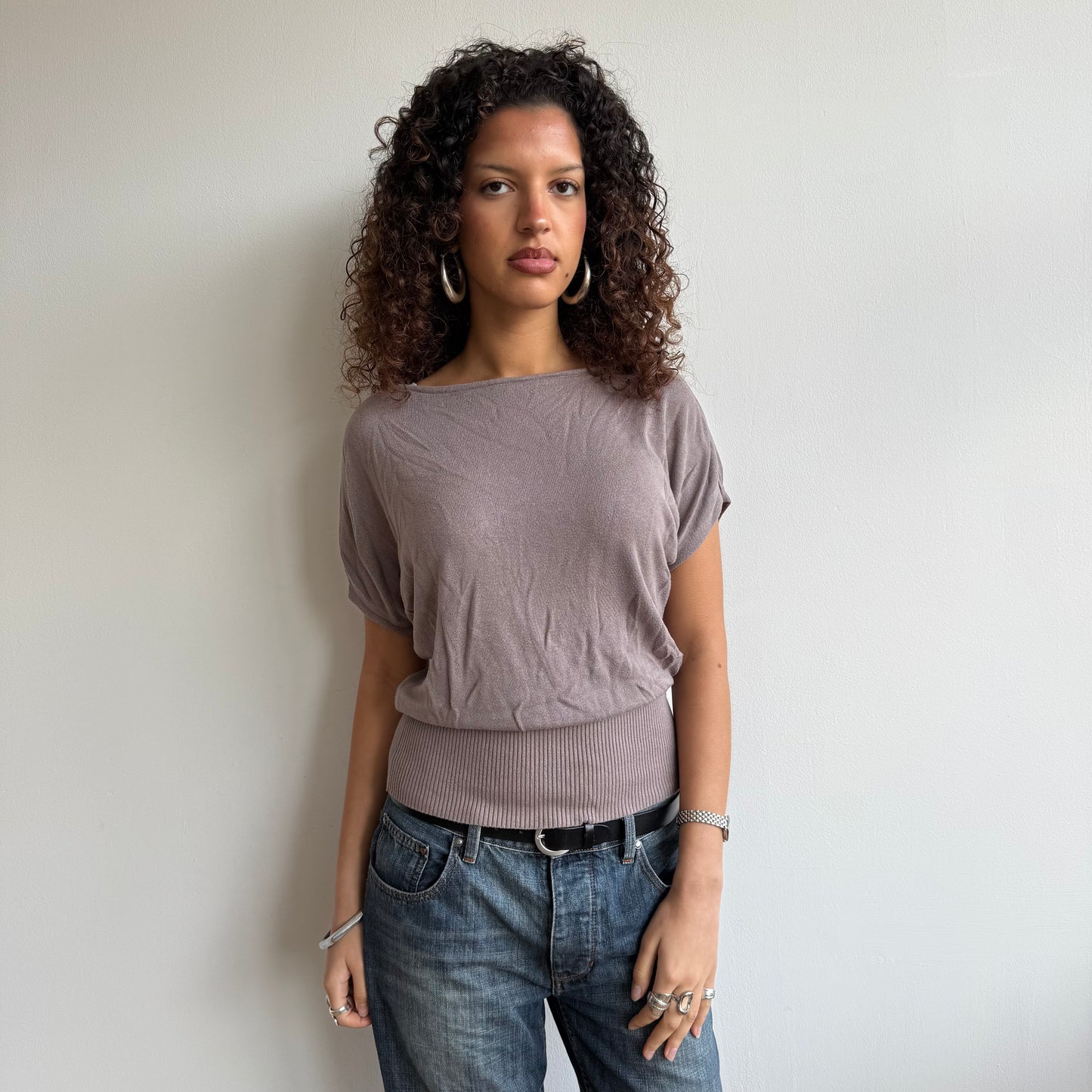 Taupe short sleeve slouchy knit - Size S