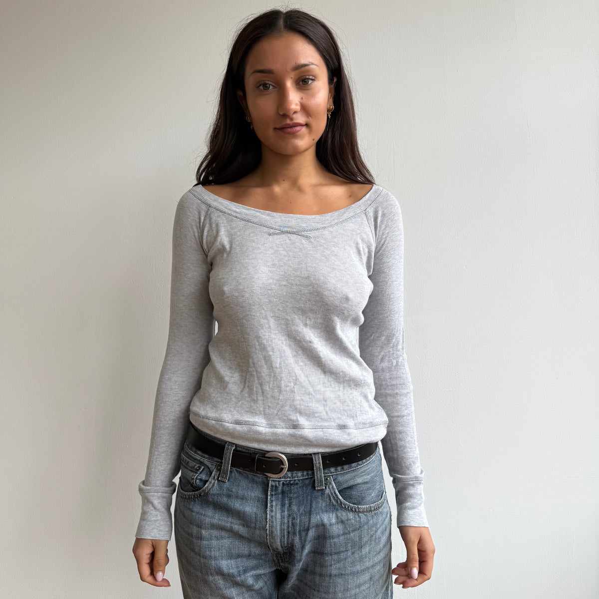 Grey stitch long sleeve top - Size S-M
