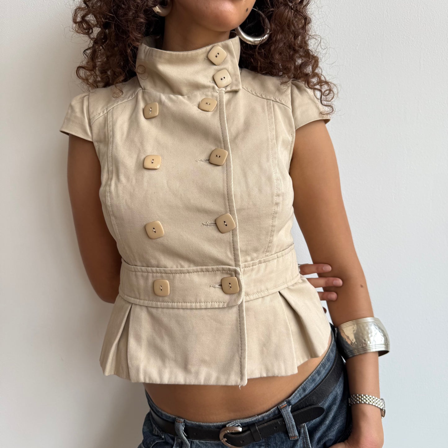 Beige short sleeve peacoat - Size S