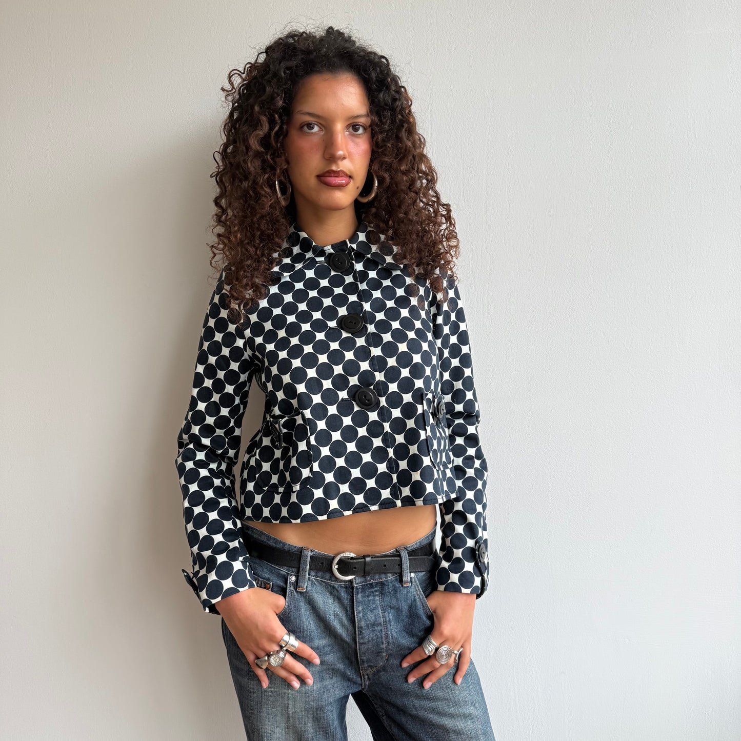 Polka dot long sleeve peacoat - Size S