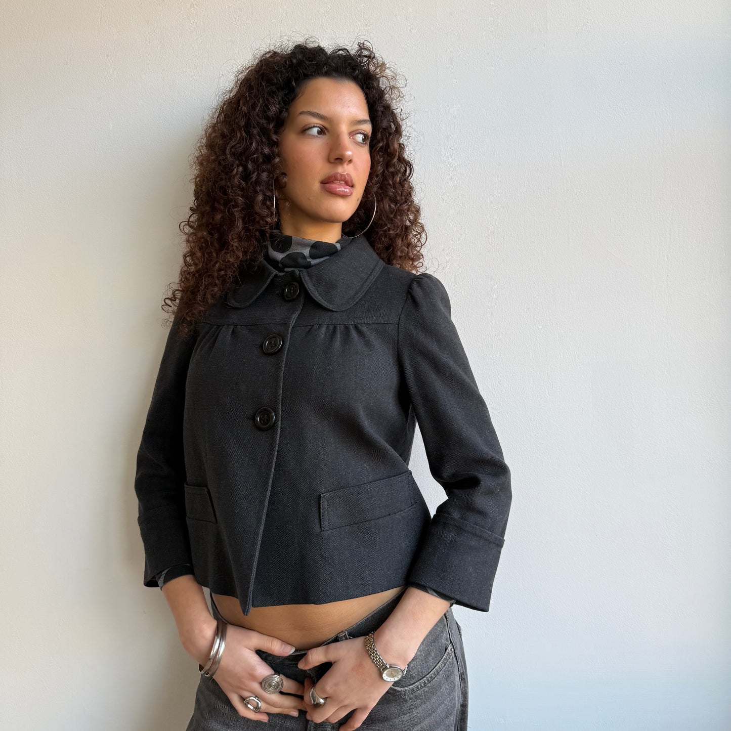 Grey round collar peacoat - Size S