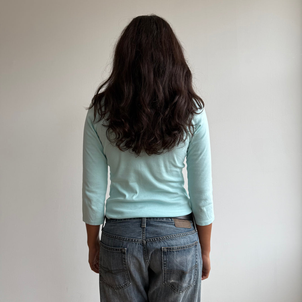 Turquoise 3/4 sleeve top - Size S