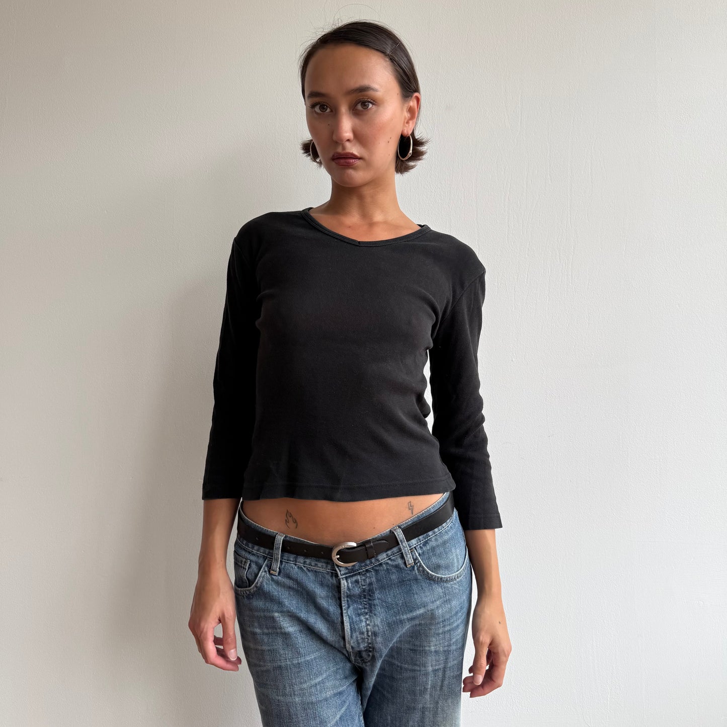 Black 3/4 sleeve v neck top - Size M