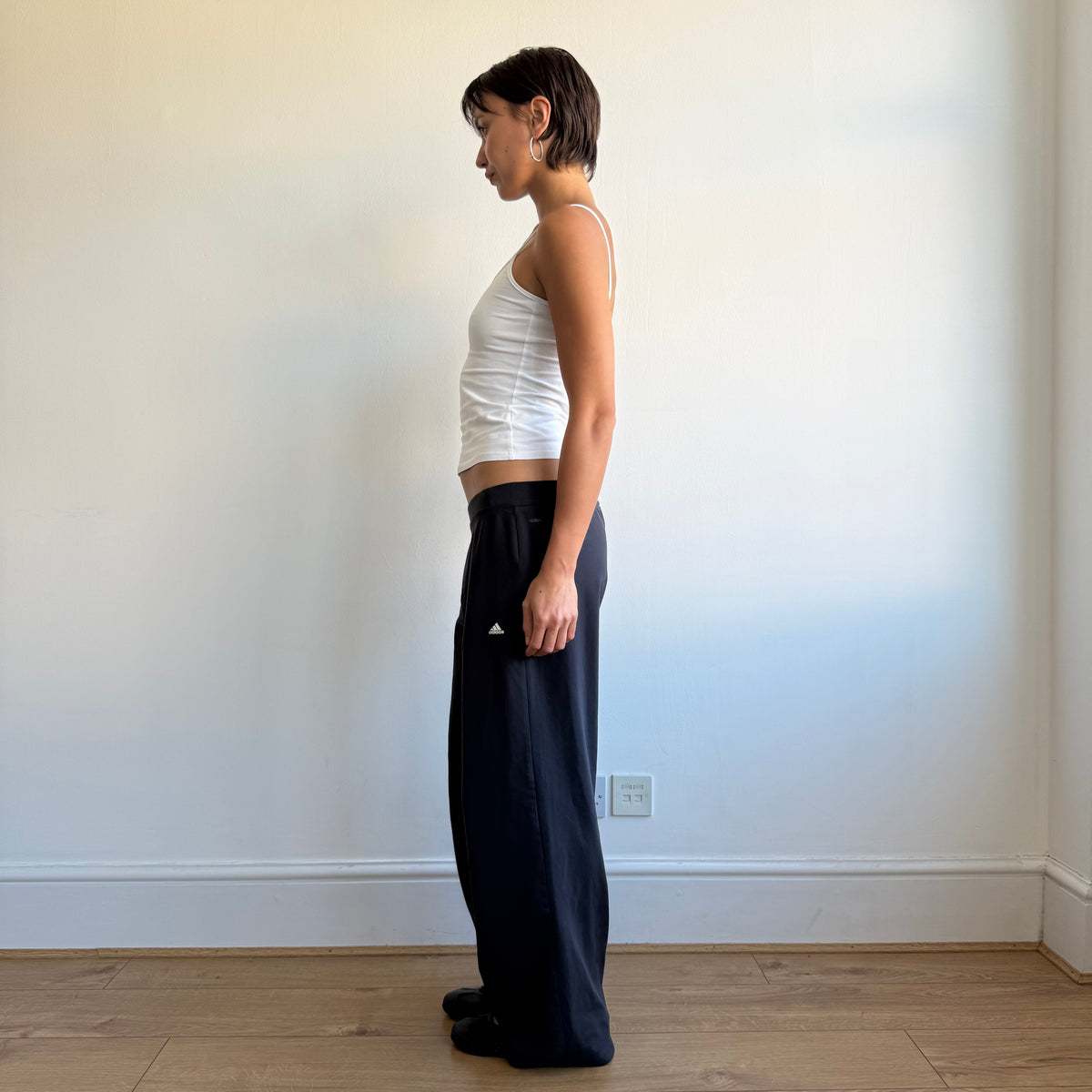 Navy Adidas 3 stripe wide leg yoga pants - Size L