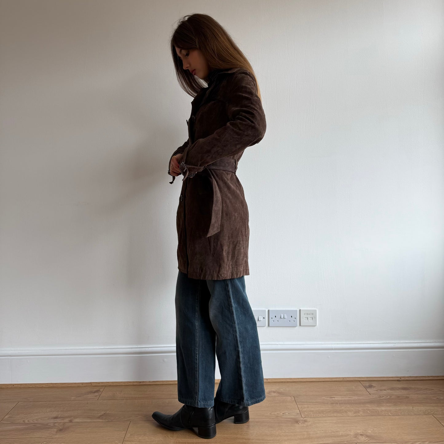Brown suede trench coat - Size S